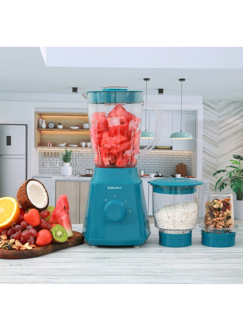 DOMEA 3-in-1 Countertop Blender, 350W, 1.5L Unbreakable PC Jar+ Mincer Chopper & Grinding Mill, Stainless Steel Blades, 2-Speed & Pulse Control, Perfect for Smoothies, Spices & Baby Food Preparation  - Image 1