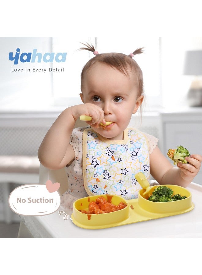 yahaa Toddler Plates Travel Essential on the go,Baby Plates with Forks and Spoons Self Feeding 6 months,Foldable,Silicone,BPA Free,Lemon - Image 2