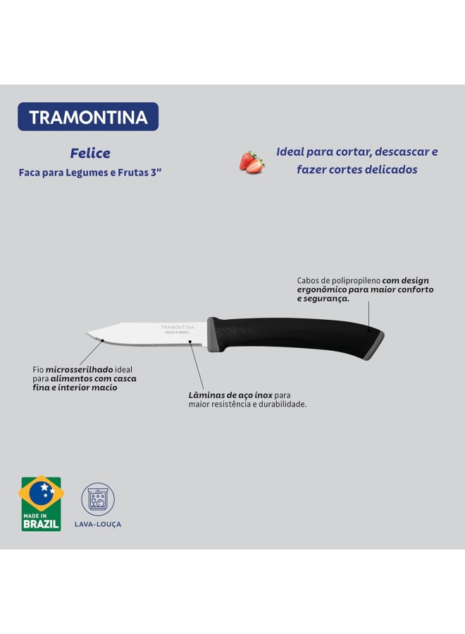 Tramontina Felice Vegetables Knives 2-Piece, 7.6 Cm Size, Black - Image 2