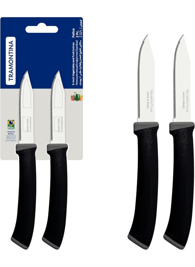 Tramontina Felice Vegetables Knives 2-Piece, 7.6 Cm Size, Black - Image 1