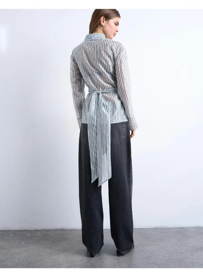 TOPSHOP Casual Long Sleeve Tie Waisted Shirt