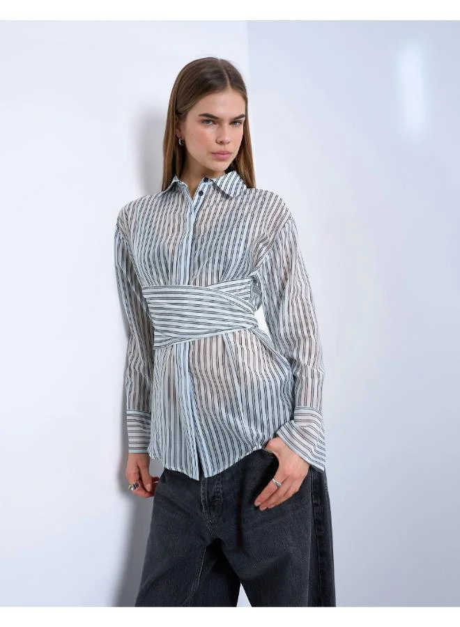 TOPSHOP Casual Long Sleeve Tie Waisted Shirt