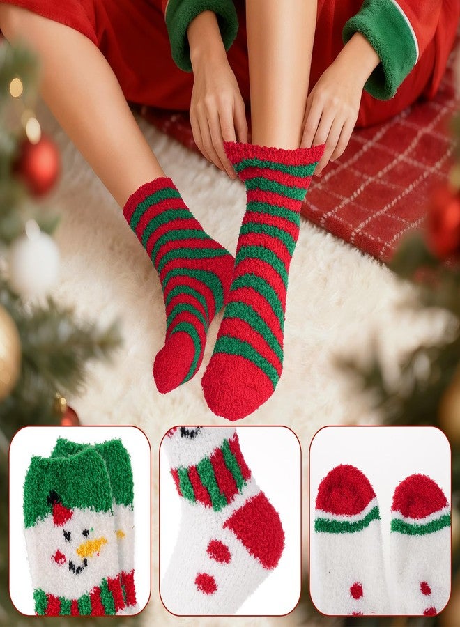 cnomg 3 Pairs Christmas Fuzzy Socks Fluffy Socks Christmas Coral Fleece Xmas for Women Cold Winter Indoor - Image 2