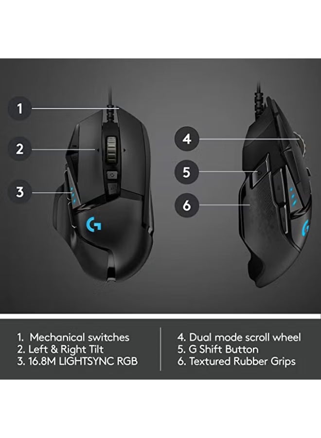 G502 Hero High Performance Wired Gaming Mouse, Hero 25K Sensor, 25,600 DPI, RGB, Adjustable Weights, 11 Programmable Buttons, On-Board Memory, PC And Mac  - Image 5