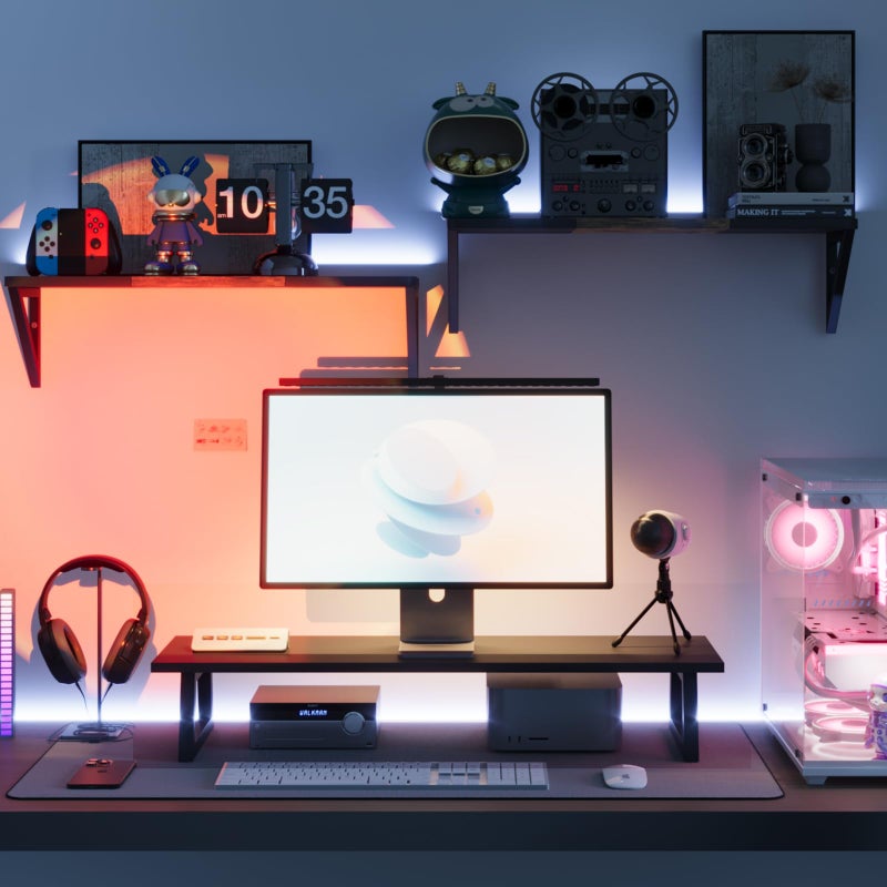 TEAMIX 31.5 inch Dual Monitor Riser, Long Black Monitor Stand Riser Wide TV Stand Riser Monitor Stand for 2 Monitors Wood & Steel Desktop Riser Desk Organization Home Office - Image 5