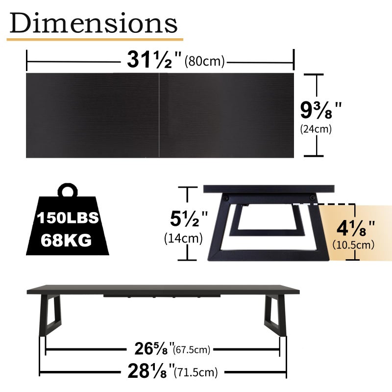 TEAMIX 31.5 inch Dual Monitor Riser, Long Black Monitor Stand Riser Wide TV Stand Riser Monitor Stand for 2 Monitors Wood & Steel Desktop Riser Desk Organization Home Office - Image 4