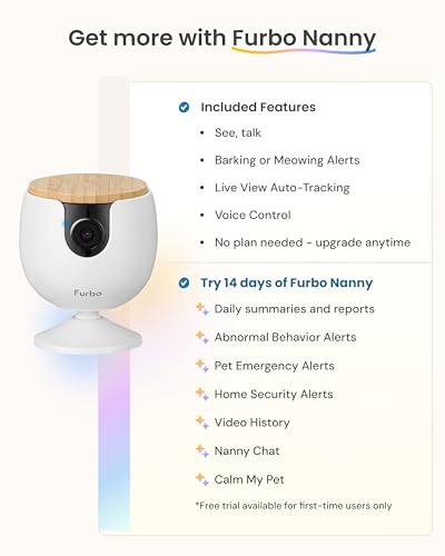 Furbo Mini Pet Camera: Security Cam w/Barking/Meowing Alerts, Cat or Dog Tracking w/Phone App, Smart Home Indoor Monitoring, 2-Way Speaker. No Subscription Needed. Standard See, Talk & Toss Features - Image 4