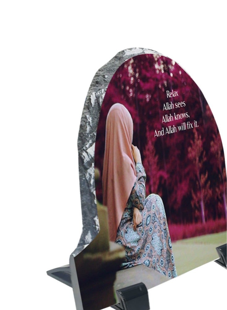 Service Zone Protective Printed White Rock Shape Marble Photo Frame for Table Top Relax Allah Sees Allah Knows And Allah Will Fix It - Image 3