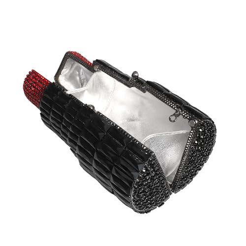 DEBIMY Women Glittering Evening Bag Rhinestone Crystal Lipstick Shape Evening Clutch Vintage Wedding Party Banquet Handbag, Red Black - Image 5