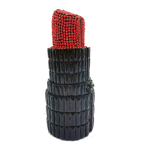 DEBIMY Women Glittering Evening Bag Rhinestone Crystal Lipstick Shape Evening Clutch Vintage Wedding Party Banquet Handbag, Red Black - Image 1