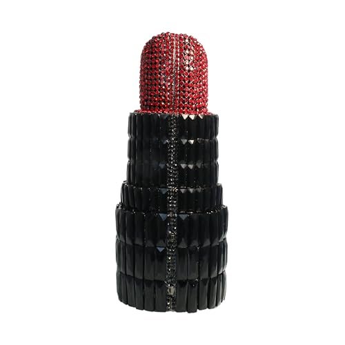 DEBIMY Women Glittering Evening Bag Rhinestone Crystal Lipstick Shape Evening Clutch Vintage Wedding Party Banquet Handbag, Red Black - Image 3