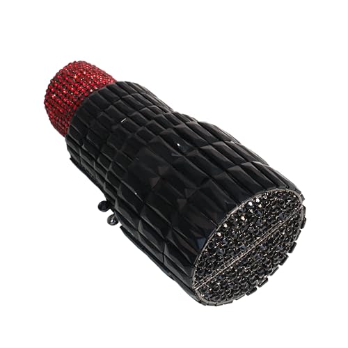 DEBIMY Women Glittering Evening Bag Rhinestone Crystal Lipstick Shape Evening Clutch Vintage Wedding Party Banquet Handbag, Red Black - Image 4