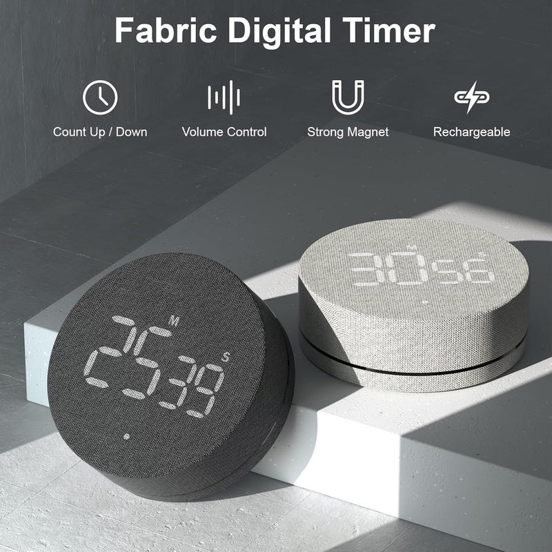 AVINIA Desk Timer for Productivity Magnetic Digital Kitchen Timer Rechargeable Fabric Mesh Cover 99 Mins Countdown/Count Up Stylish Efficana Konah Home Timmer for Cooking (Fabric Black) - Image 2