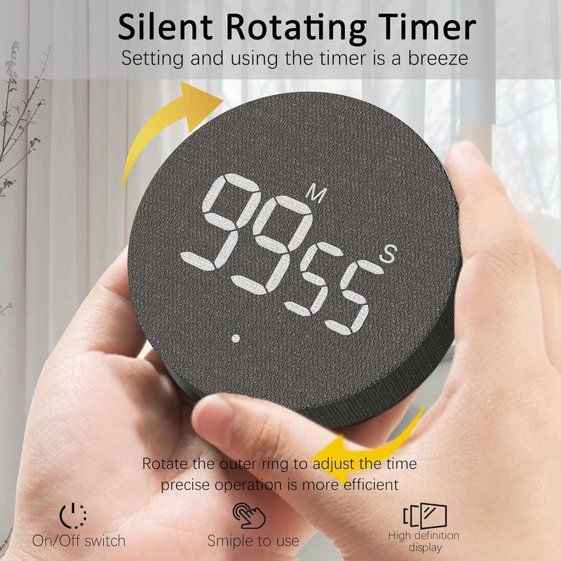 AVINIA Desk Timer for Productivity Magnetic Digital Kitchen Timer Rechargeable Fabric Mesh Cover 99 Mins Countdown/Count Up Stylish Efficana Konah Home Timmer for Cooking (Fabric Black) - Image 5
