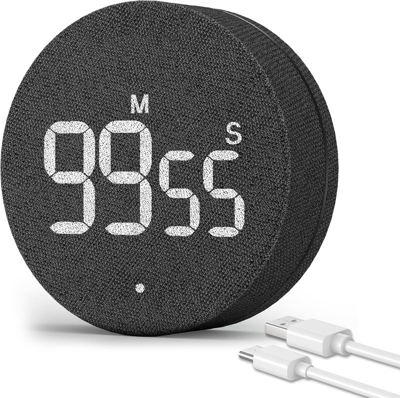 AVINIA Desk Timer for Productivity Magnetic Digital Kitchen Timer Rechargeable Fabric Mesh Cover 99 Mins Countdown/Count Up Stylish Efficana Konah Home Timmer for Cooking (Fabric Black) - Image 1