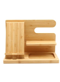 Y&D Double Layer Wooden Desktop Charging Docking Station and Bedside Organizer Holder for phone, pad or key  - Image 3
