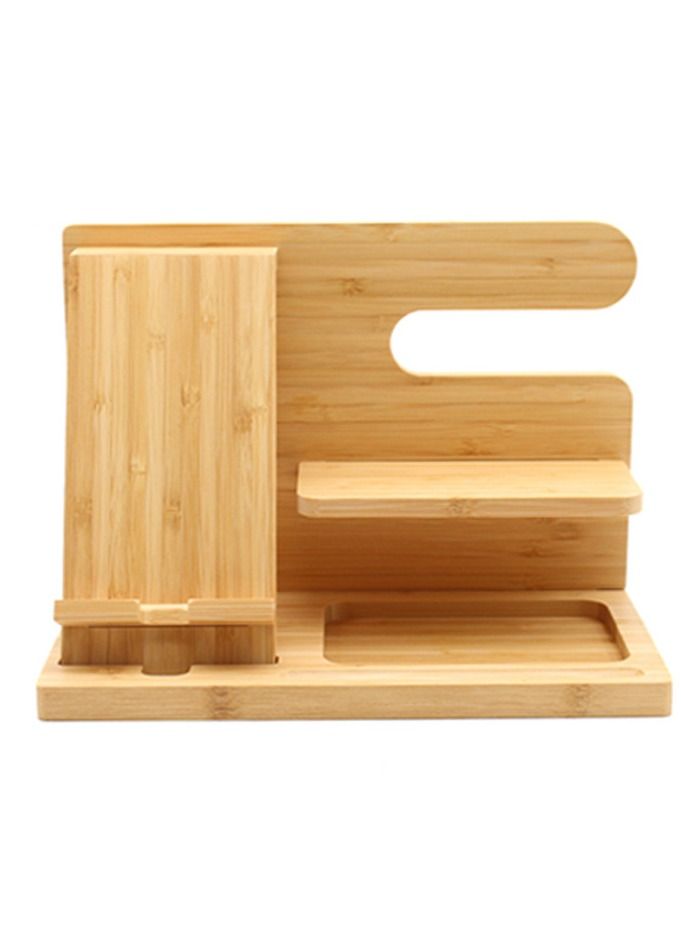 Y&D Double Layer Wooden Desktop Charging Docking Station and Bedside Organizer Holder for phone, pad or key  - Image 3