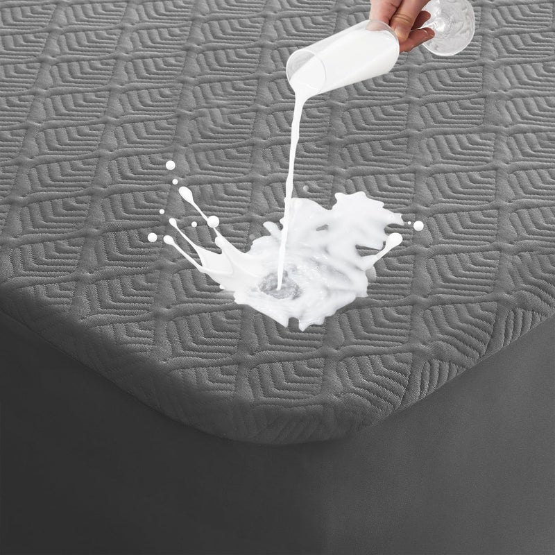 Softhour Twin Mattress Protector, Waterproof Mattress Pad Washable Rayon Mattress Cover Breathable Noiseless Bed Protector 3D Patterns 5" - 21'' Elastic Fitted Deep Pocket(Dark Grey) - Image 1
