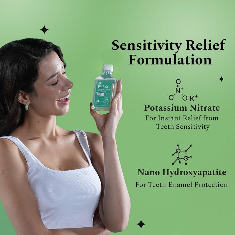 Perfora غسول فم بيرفورا لتخفيف الحساسية - 200 مل | سائل غسول فم خالي من الكحول مع نترات البوتاسيوم وحمض الهيالورونيك | ينعش النفس ويزيل الجراثيم | غسول فم للعناية بالفم - عبوة من 1 - Image 5