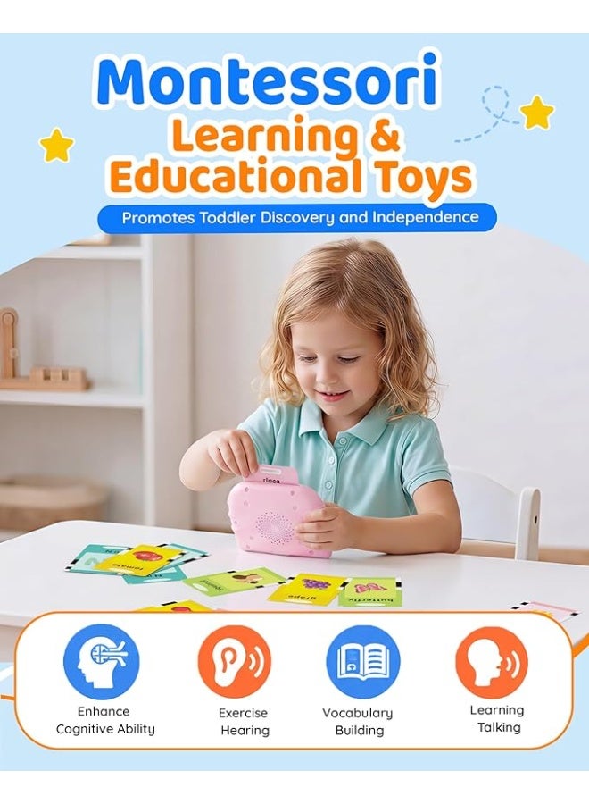 Educational Learning Toys for 2-6 Year Old Kids, Listen and Learn Literacy Audible Flash Cards for Kid, 112 Pieces Talking Audio Flashcards with Sound Effects Contains 224 Sight Words (Pink) - Image 3