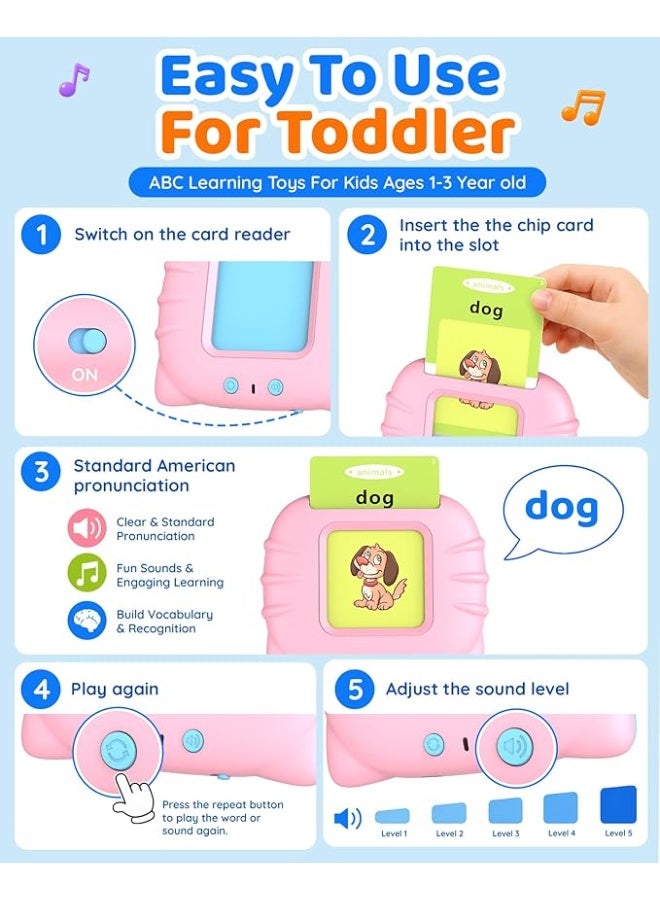 Educational Learning Toys for 2-6 Year Old Kids, Listen and Learn Literacy Audible Flash Cards for Kid, 112 Pieces Talking Audio Flashcards with Sound Effects Contains 224 Sight Words (Pink) - Image 2