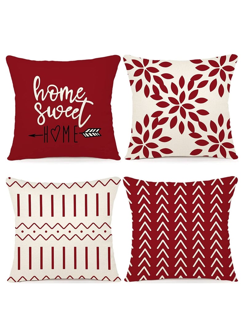 SYOSI Pillow Covers Modern Sofa Throw Pillow Cover, Decorative Outdoor Linen Fabric Pillow Case for Couch Bed Car Home Sofa Couch Decoration (Red, 18x18, Set of 4) - Image 1