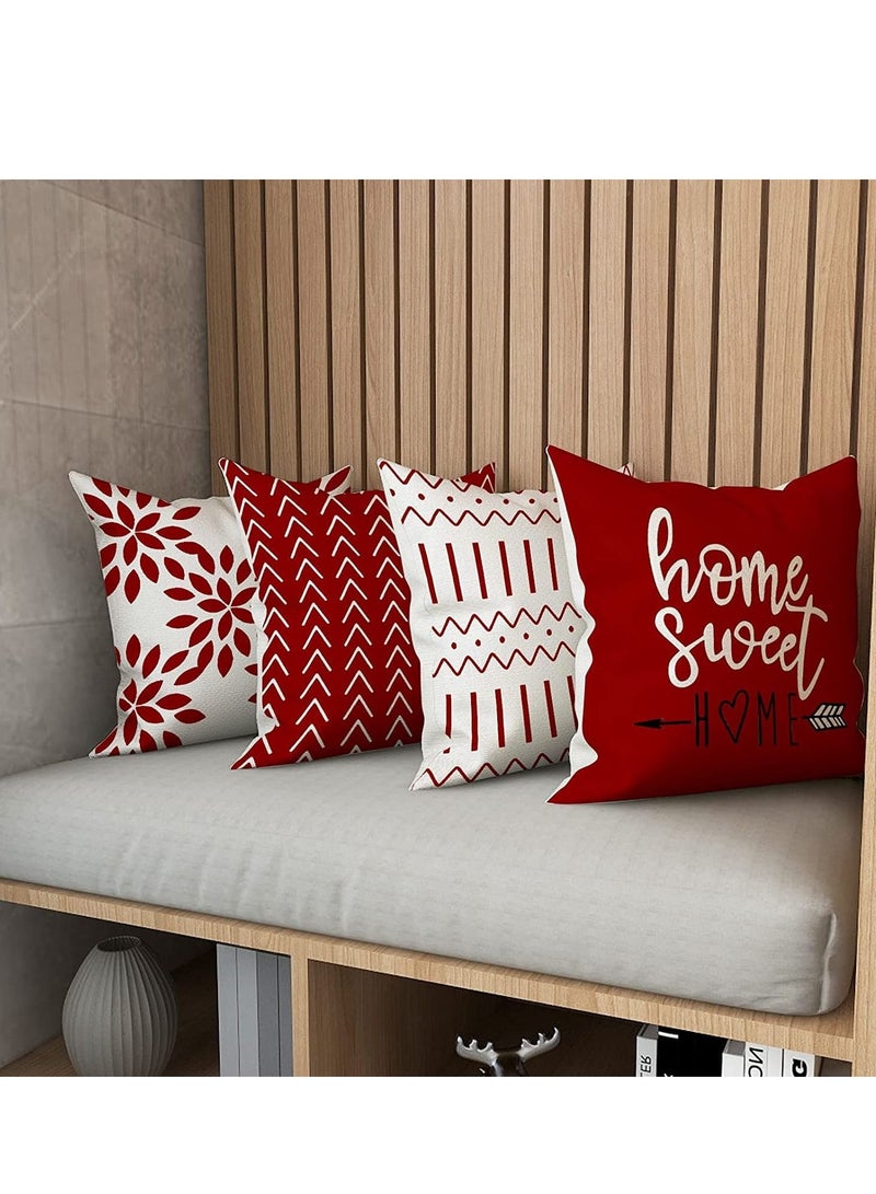 SYOSI Pillow Covers Modern Sofa Throw Pillow Cover, Decorative Outdoor Linen Fabric Pillow Case for Couch Bed Car Home Sofa Couch Decoration (Red, 18x18, Set of 4) - Image 4