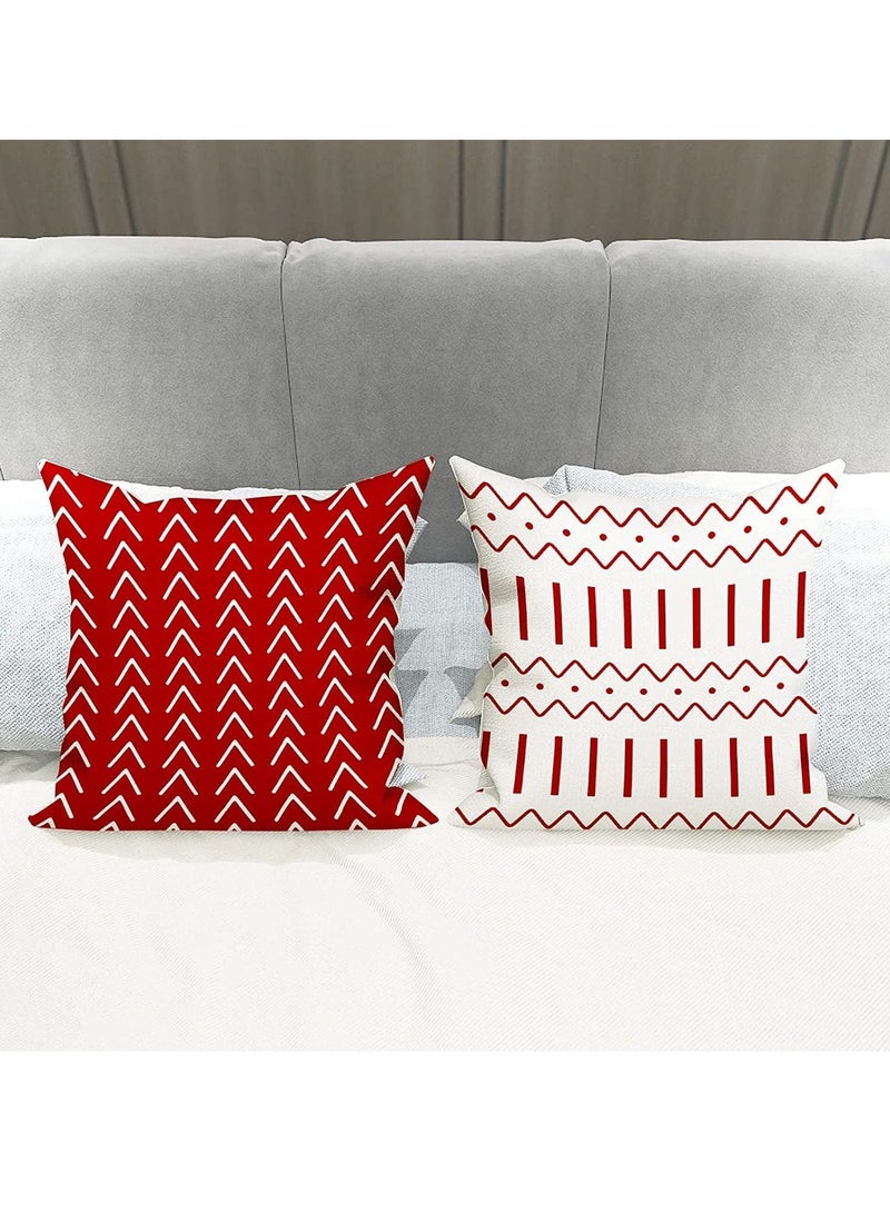 SYOSI Pillow Covers Modern Sofa Throw Pillow Cover, Decorative Outdoor Linen Fabric Pillow Case for Couch Bed Car Home Sofa Couch Decoration (Red, 18x18, Set of 4) - Image 3