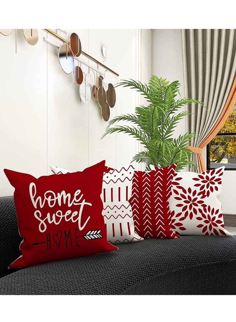 SYOSI Pillow Covers Modern Sofa Throw Pillow Cover, Decorative Outdoor Linen Fabric Pillow Case for Couch Bed Car Home Sofa Couch Decoration (Red, 18x18, Set of 4) - Image 2