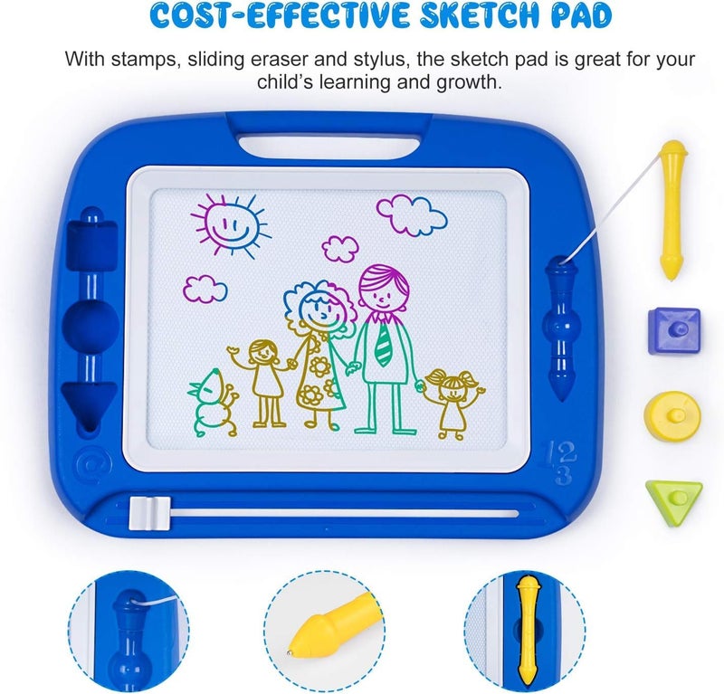 SGILE Large Magnetic Drawing Board - 4 Colors 16×13in Writing Painting Doodle Pad with 4 Stamps for Toddlers, Learning Educational Toy Etch Sketch Gift for 36+ Month Kids Girls Boys, Blue - Image 3