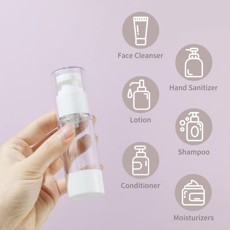 LONGWAY 1 Oz 30ml Clear Airless Cosmetic Cream Pump Bottle Travel Size Dispenser Refillable Containers/Foundation Travel Pump Bottle for Shampoo (Pack of 6) - Image 3