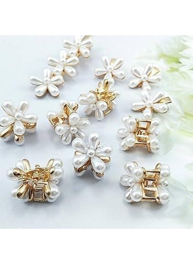 SUN Ring SUNRING Mini Pearl Hair Claws for Women Small Flower Clips Set Hair Accessories Gold Crab Girls Headwear Wedding (Pack of 6, white) - Image 4
