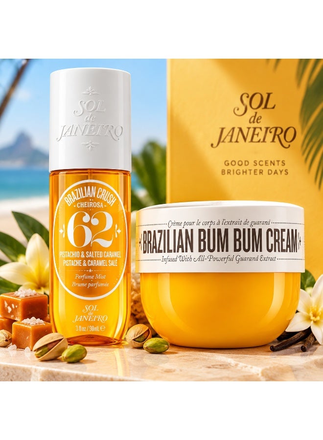 سول دي جانيرو مجموعة Sol de Janeiro: كريم Brazilian Bum Bum (240 مل) ورذاذ العطر Cheirosa 62 (90 مل) | ثنائي يجمع بين كريم مرطب للجسم وعطر يدوم طويلاً - Image 1