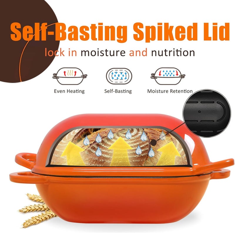 NSIRONS Enameled Cast Iron Sourdough Bread Oven, 5 QT Loaf Cast Iron Bread Pan with Lid, Oval Dutch Oven for Homemade Bread Baking, Meatloaf Pan with Lid (Orange) - Image 5