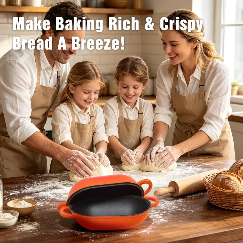NSIRONS Enameled Cast Iron Sourdough Bread Oven, 5 QT Loaf Cast Iron Bread Pan with Lid, Oval Dutch Oven for Homemade Bread Baking, Meatloaf Pan with Lid (Orange) - Image 2