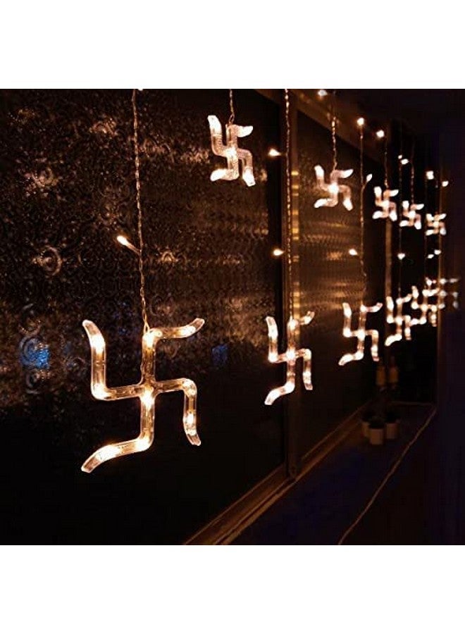 Quace 12 Swastik Om Curtain String Lights, Window Curtain Lights with 8 Flashing Modes Decoration for Christmas, Wedding, Party, Home, Patio Lawn Warm White - Image 1