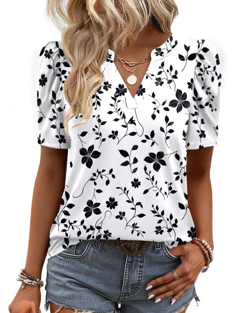 Zeagoo Womens Summer Tops Short Sleeve Shirts Floral Dressy Casual Blouses V Neck Spring Tee Country Concert Outfit - Image 1