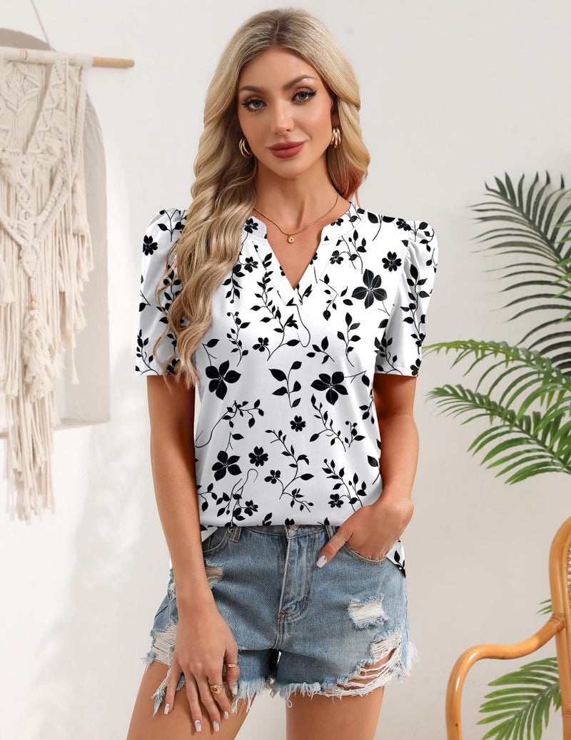 Zeagoo Womens Summer Tops Short Sleeve Shirts Floral Dressy Casual Blouses V Neck Spring Tee Country Concert Outfit - Image 4
