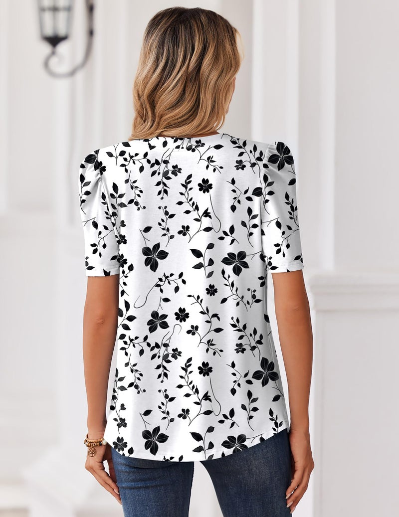 Zeagoo Womens Summer Tops Short Sleeve Shirts Floral Dressy Casual Blouses V Neck Spring Tee Country Concert Outfit - Image 5