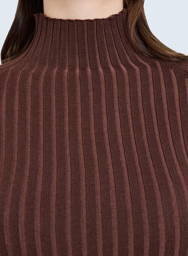Styli Brown High Neck Ribbed Long Sleeve Top - Image 4