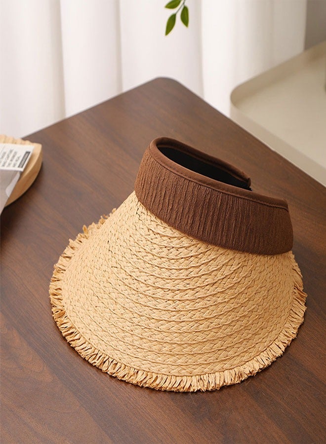 Women's Sun Visor Hats Wide Brim Straw Visors Foldable Beach Visors Summer Roll Up Ponytail Beach Hat  for Women Girl Travel Coffee - Image 4