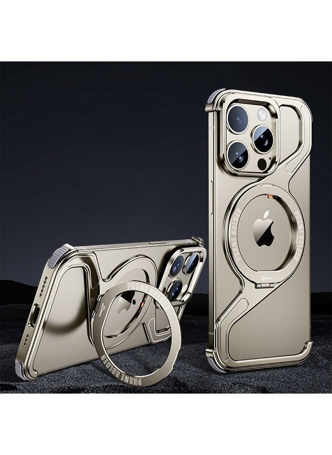 General Luxury Metal Z-Shaped Magnetic MagSafe Stand Phone Case for iPhone 16ProMax/16Pro Detachable Snap Frameless Shock Resistant Case 