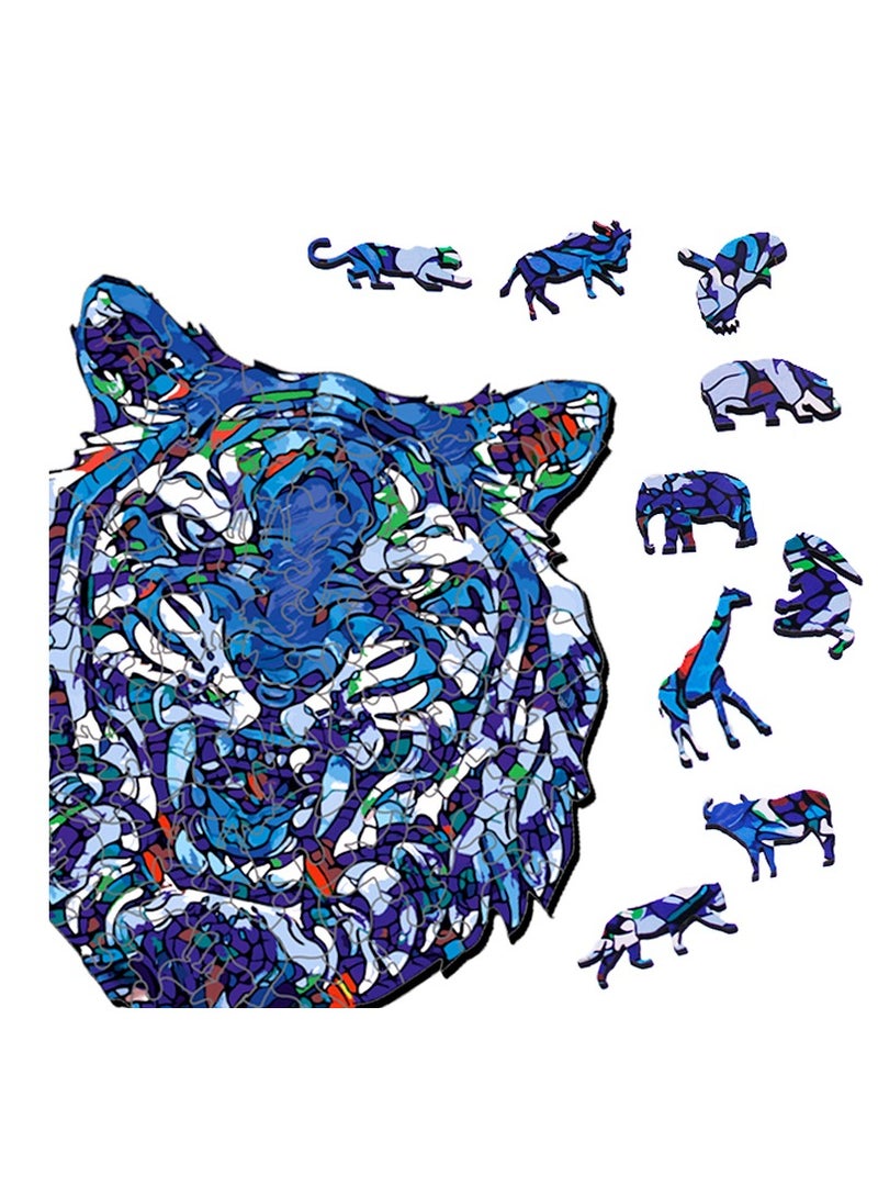 فوفا FOFA لعبة خشبية لغز ملونة - أزرق نمر مصممة للأطفال الأكبر سنا والكبار - Image 4