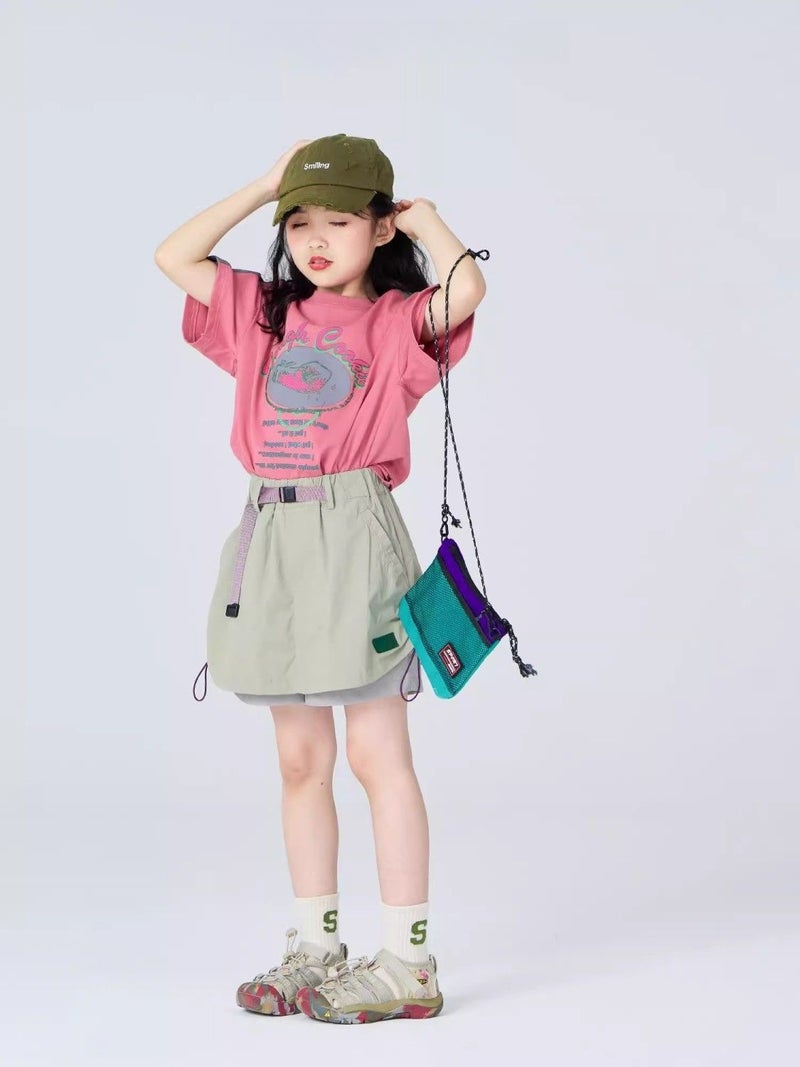Girls'' Summer Outfit Set: New Style with Visible Stitching, Slim Fit, Versatile Short Casual Short-Sleeve Quick-Dry Shorts Dress - Image 3