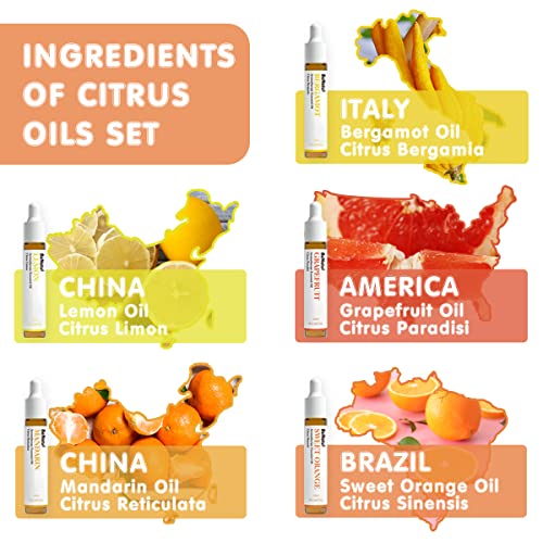 benatu Citrus Essential Oil Set for Diffuser, Natural Fruity Fragrance Blends Gift for Home, Fresh Scent Aromatherapy Oils (Lemon, Sweet Orange, Grapefruit, Bergamot, Mandarin) 5 Packs - Image 4