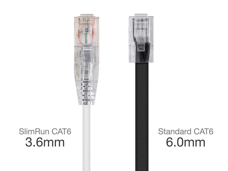 Monoprice Cat6 1ft White Component Level Patch Cable UTP 28AWG 550MHz Pure Bare Copper Snagless RJ45 SlimRun Series Ethernet Cable - Image 2