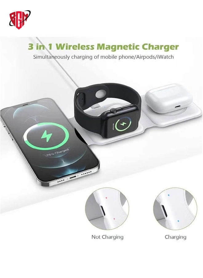 BGM 3 in 1 Wireless Charger, Foldable Magnetic Charger Station, 18W Fast Wireless Charging Pad, Compatible with iPhone 14/13/12/11, Samsung Galaxy, AirPods, Google Pixel, Apple Watch  - Image 2