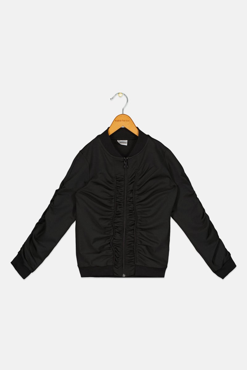 FREDDY سويت شيرت طويل الأكمام مزين برباط للبنات، أسود - Image 1