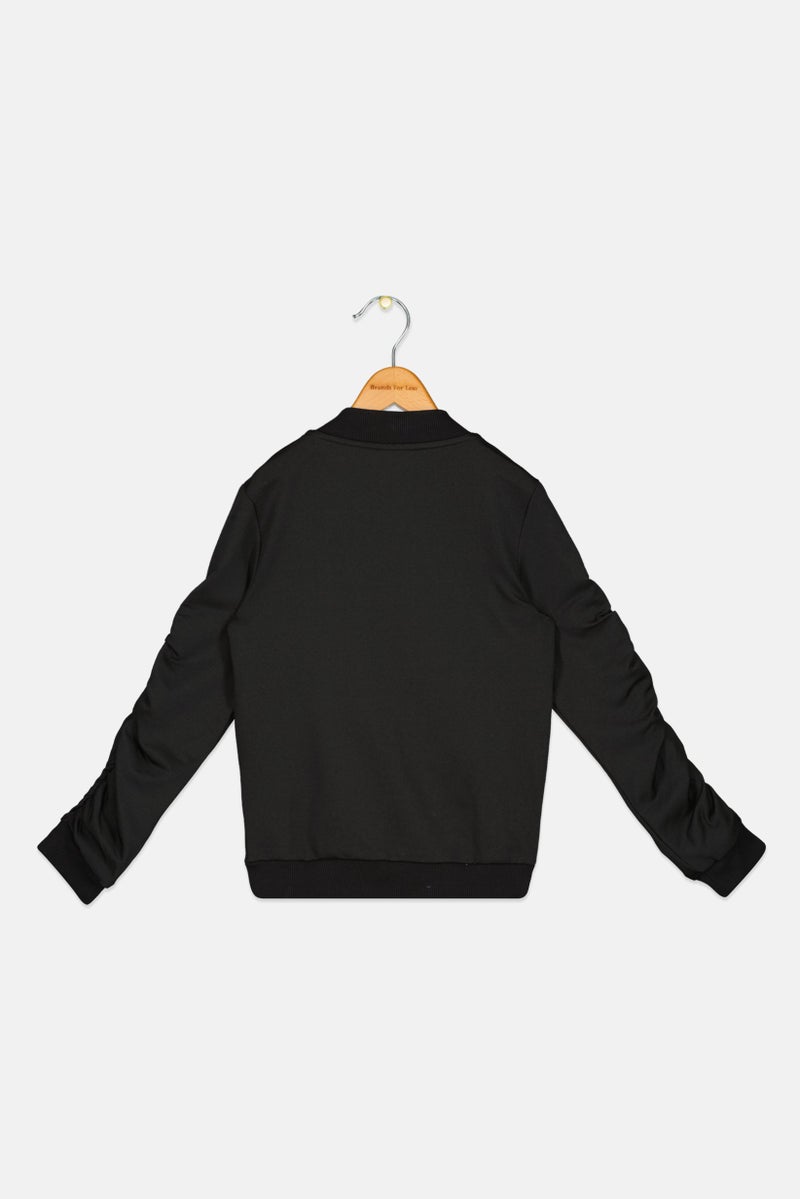 FREDDY سويت شيرت طويل الأكمام مزين برباط للبنات، أسود - Image 2