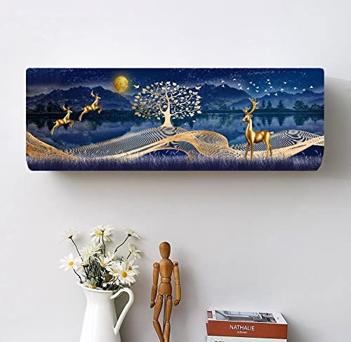 DARSHANAM World Printed Air Conditioning Dust Cover Folding Designer Ac Cover for Indoor Split Ac 1 ton (91 x 31 x 21.5cm | Gold Deer Printed) (Neavy), Polyester - Image 2